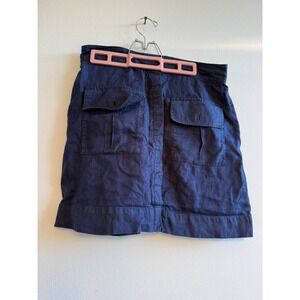 Nicole Miller New York Navy Blue 100% Linen Cargo Utility Mini Skirt Womens M